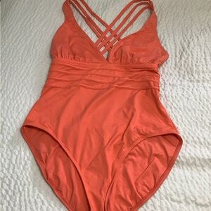 La Blanca Orange One Piece Swimsuit with Deep V-Neckline